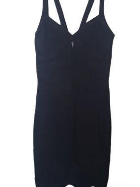 bebe Black Sleeveless V-Neck Bandage Mini Dress